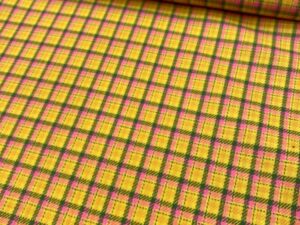 Sárga–pink kockás tavaszi gyapjúszövet