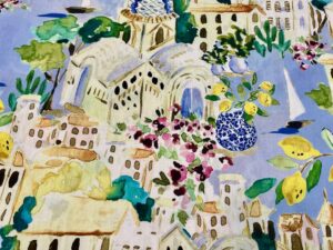 Mediterrán városmintás olasz pamut puplin