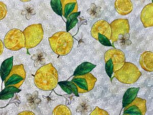 Citrom mintás pamut madeira – hímzett nyári anyag