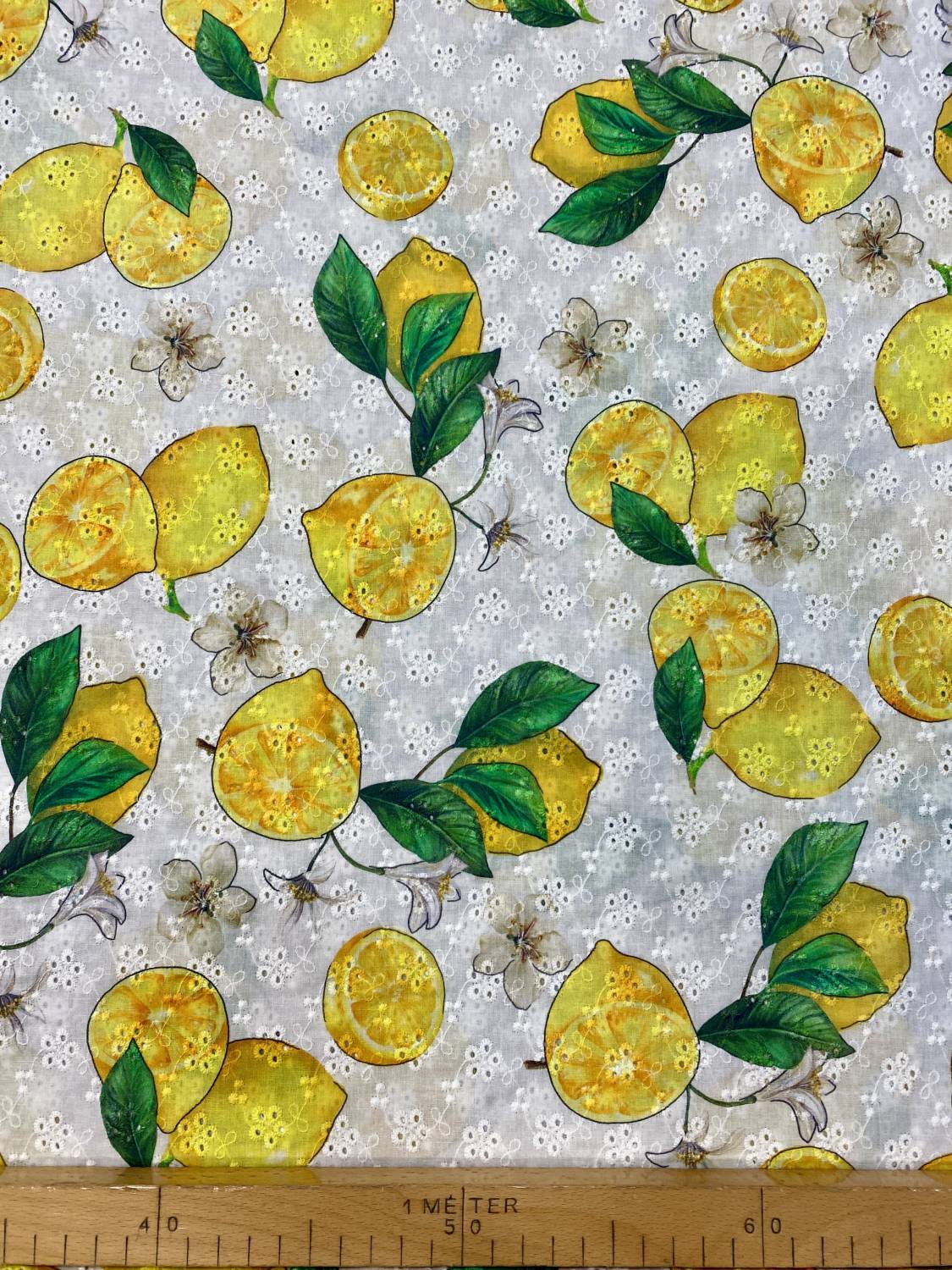 Citrom mintás pamut madeira – hímzett nyári anyag