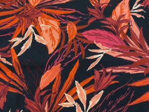 Fekete alapú levélmintás viszkóz muszlin zsorzsett