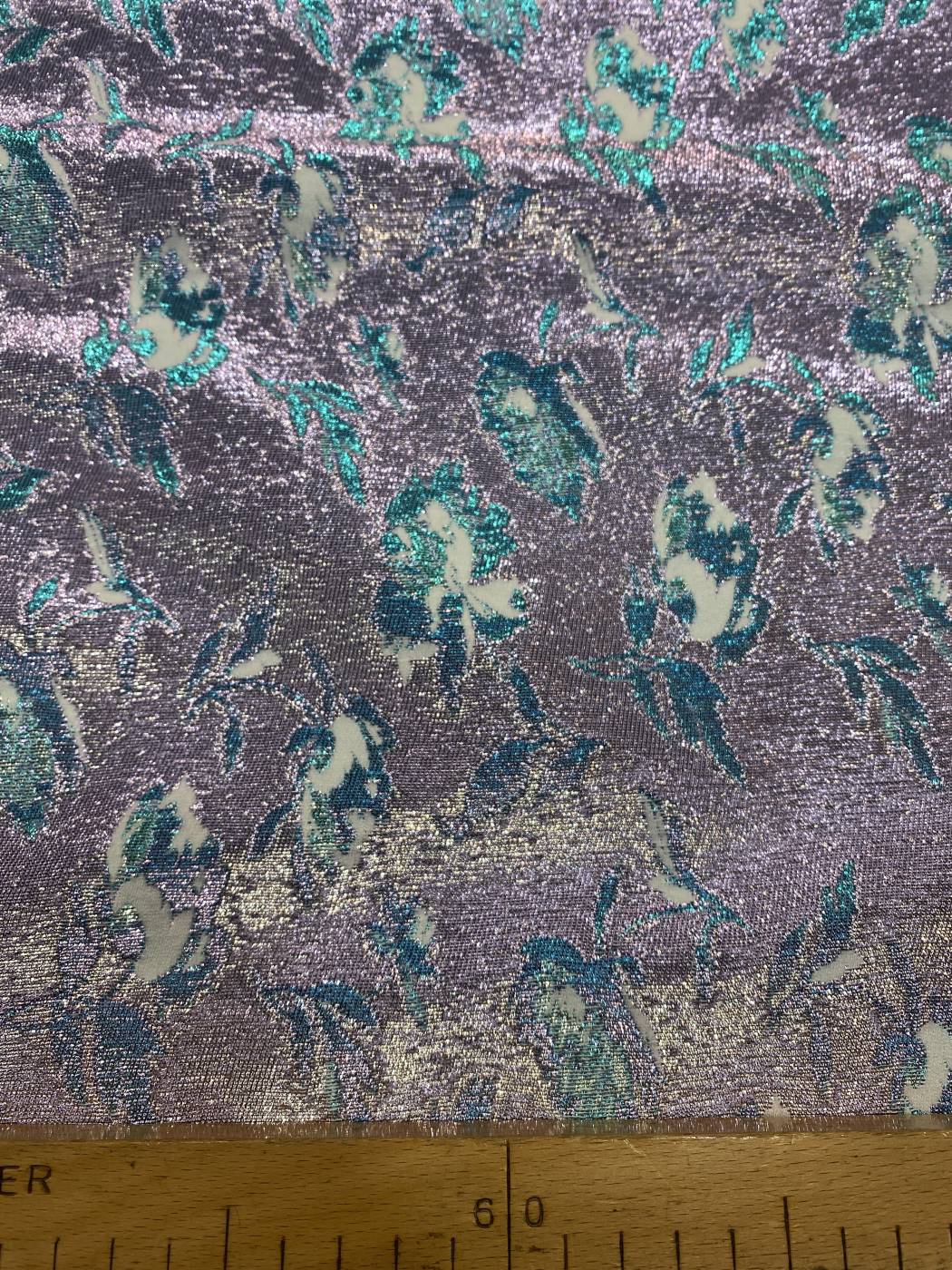 Ezüst-türkiz virágmintás jacquard szövésű tavaszi brokát - Image 2