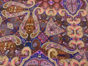 Lila-bordó orientális paisley mintás viszkóz flokon