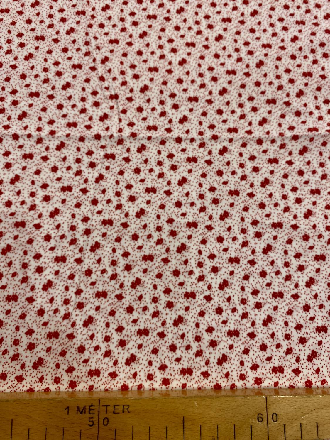 Fehér alapon piros pöttyös-virágos viszkóz flokon