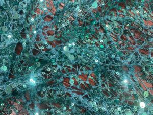 Olasz flitterezett csipke – smaragdzöld alkalmi luxus textil