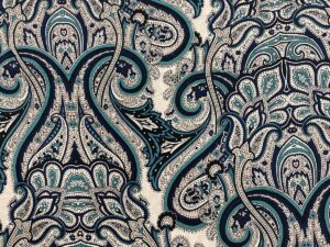 Türkiz–kék paisley mintás viszkóz flokon