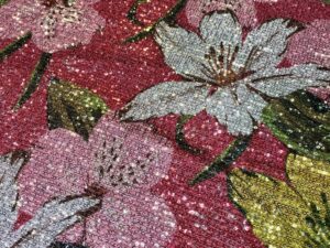 Piros alapon virágmintás paillettás elasztikus necc