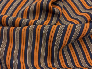 Narancs–sötétkék csíkos muszlin zsorzsett