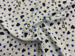 Kék szíves „LOVE” mintás olasz viszkóz flokon
